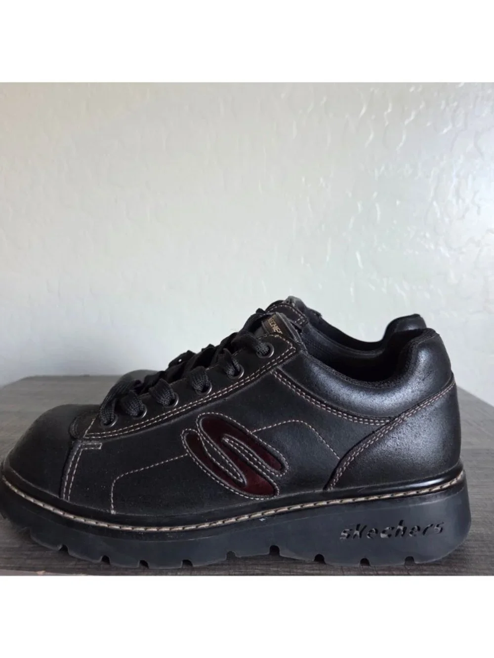 Vintage Skechers Jammers Leather Shoes Black Size 9.5 Chunky Y2K Platform Grunge